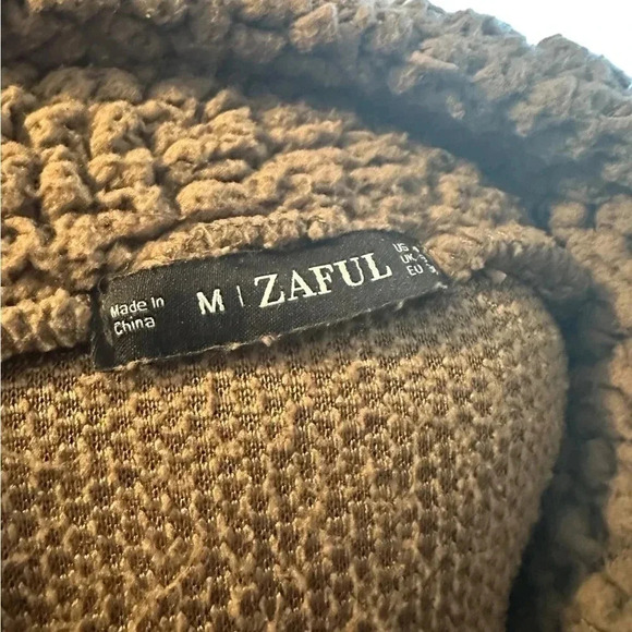 Brown Sherpa Zaful teddy Cropped pullover Size M 3/4 zip sweater womens crop top - Picture 6 of 6